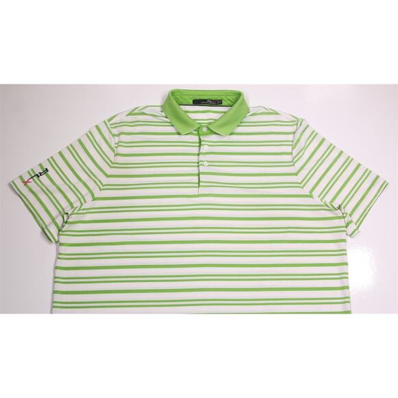 RLX Ralph Lauren X Green White Striped Performance Golf Polo Shirt Men's XL - Picture 3 of 7
